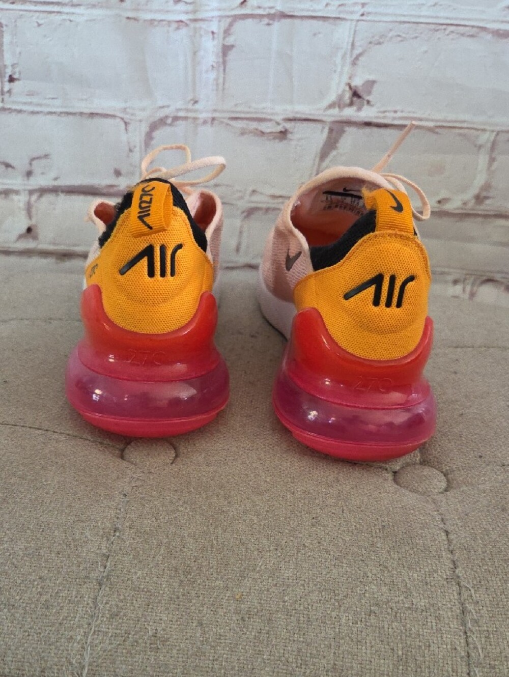 Nike Women’s Peach Knit Sneakers with Orange Heel and Pink Air Unit - Picture 3 of 9